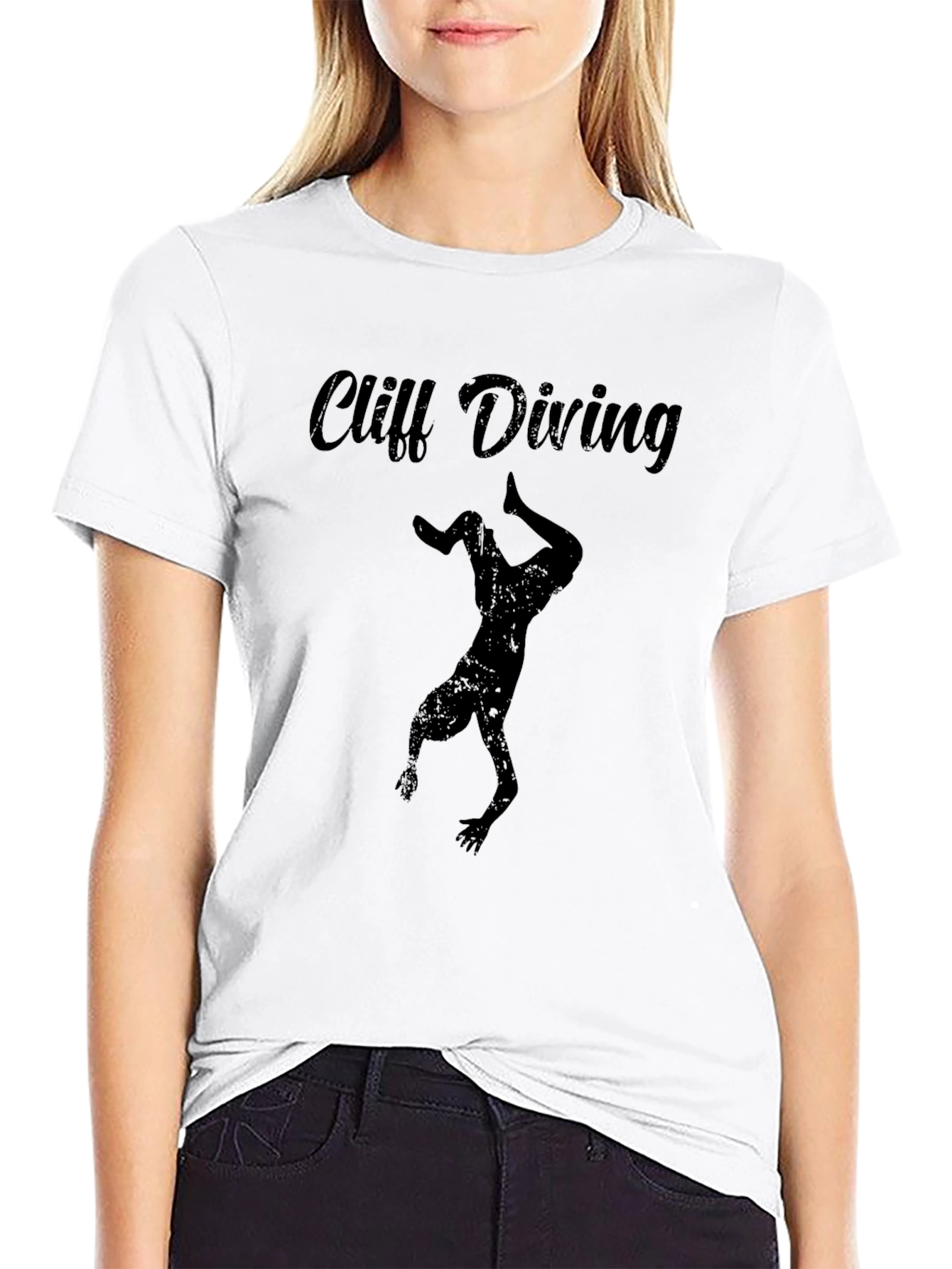 Cliff Diving Graphic Tee - Black Casual T-Shirt