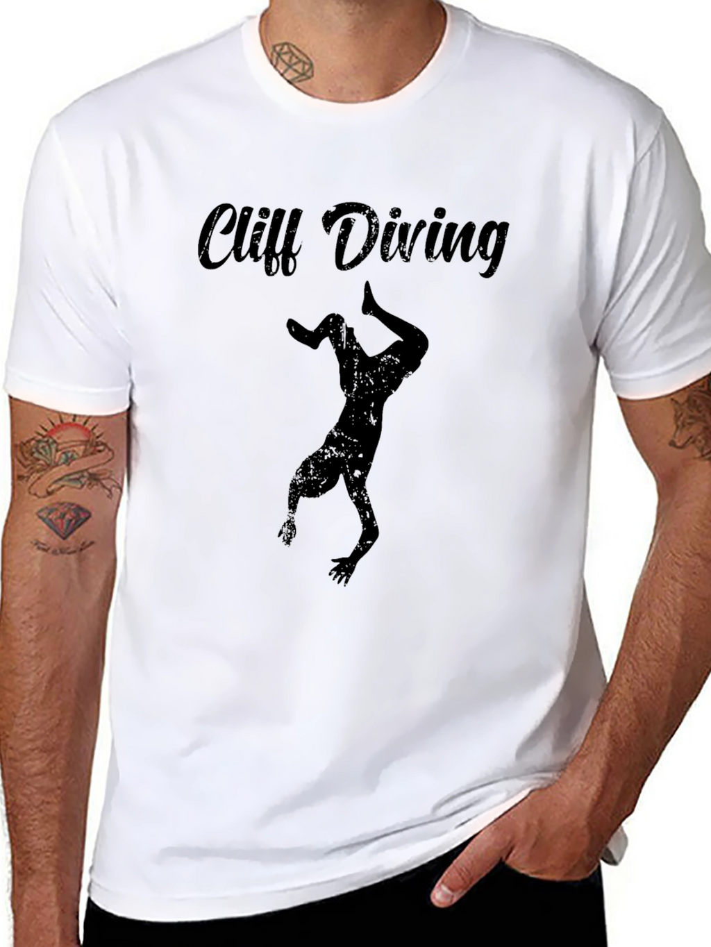 Cliff Diving Graphic Tee - Black Casual T-Shirt