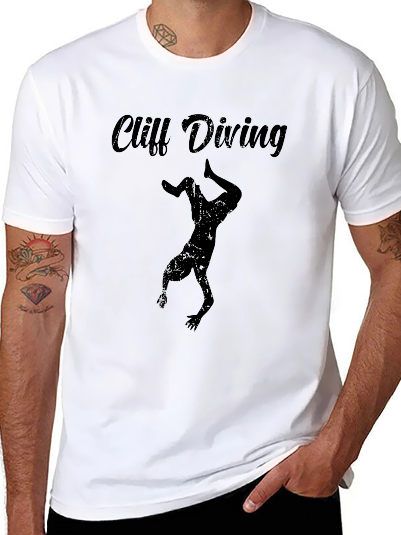 Cliff Diving Graphic Tee - Black Casual T-Shirt
