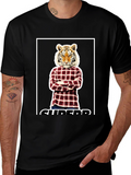 Tiger Head Plaid Shirt Graphic Tee