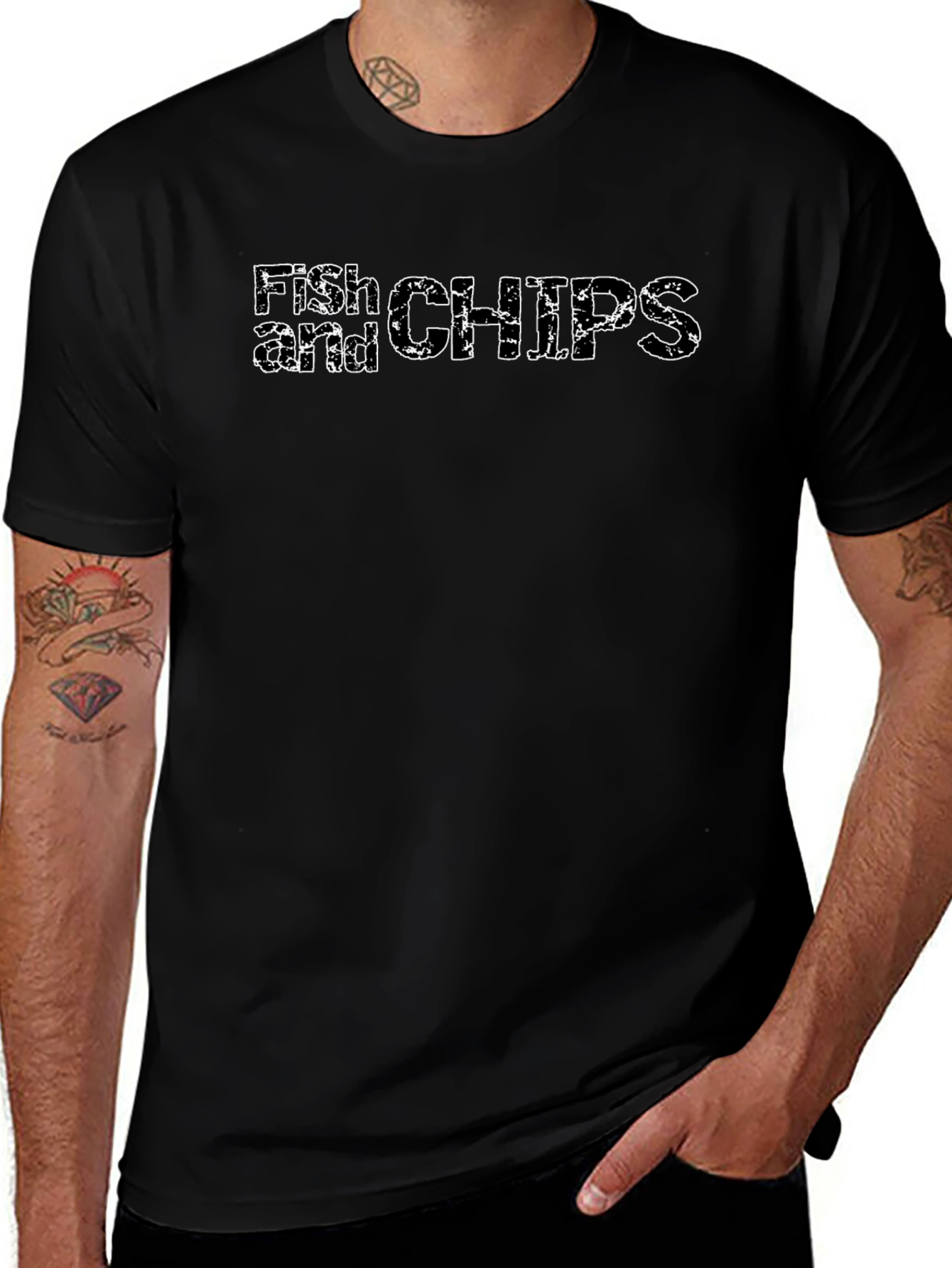 Fish and Chips Graphic Black T-Shirt