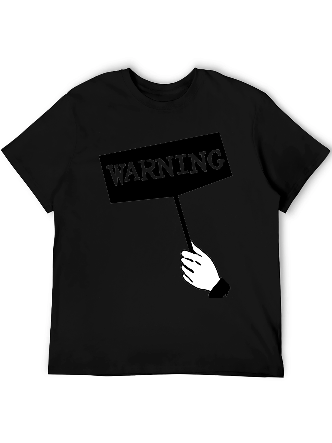 Warning Sign Graphic Tee - Black Crew Neck Shirt
