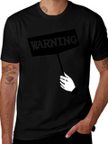 Warning Sign Graphic Tee - Black Crew Neck Shirt