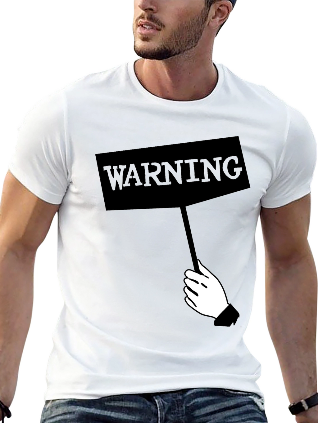 Warning Sign Graphic Tee - Black Crew Neck Shirt