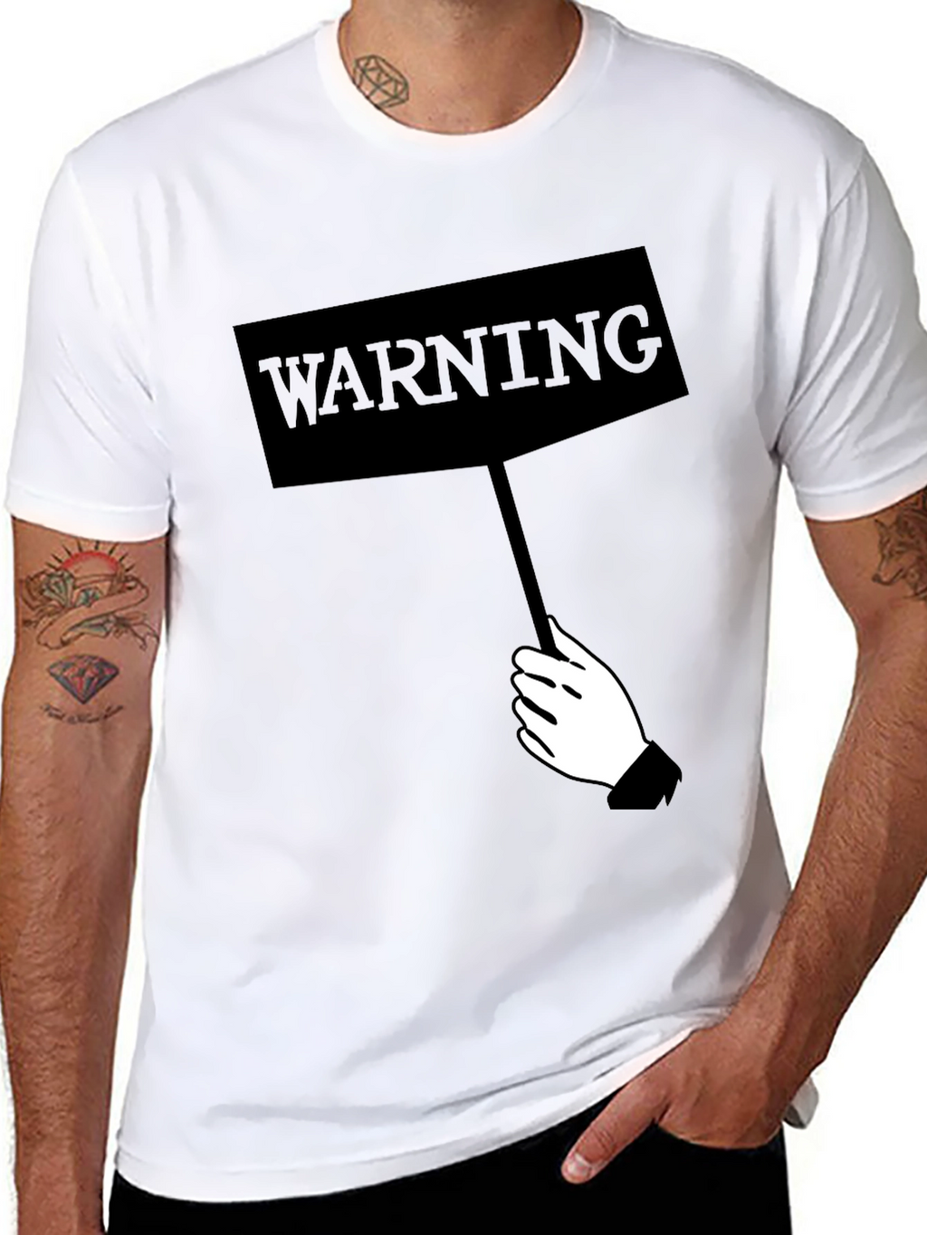 Warning Sign Graphic Tee - Black Crew Neck Shirt