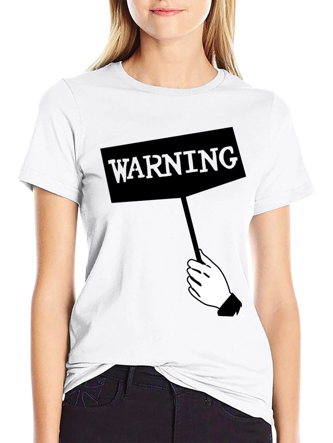 Warning Sign Graphic Tee - Black Crew Neck Shirt