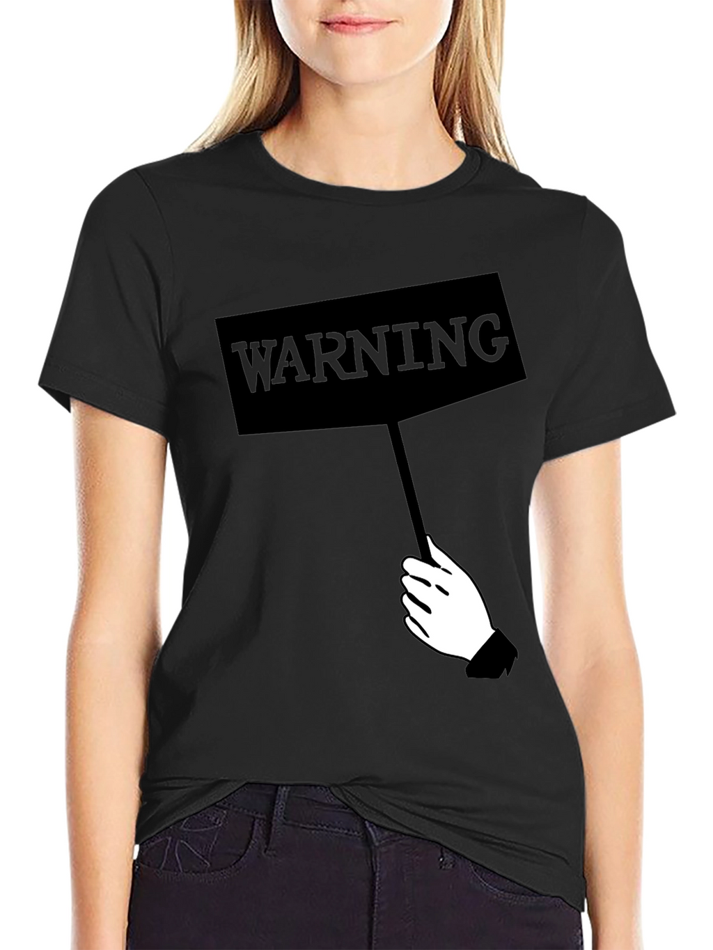 Warning Sign Graphic Tee - Black Crew Neck Shirt