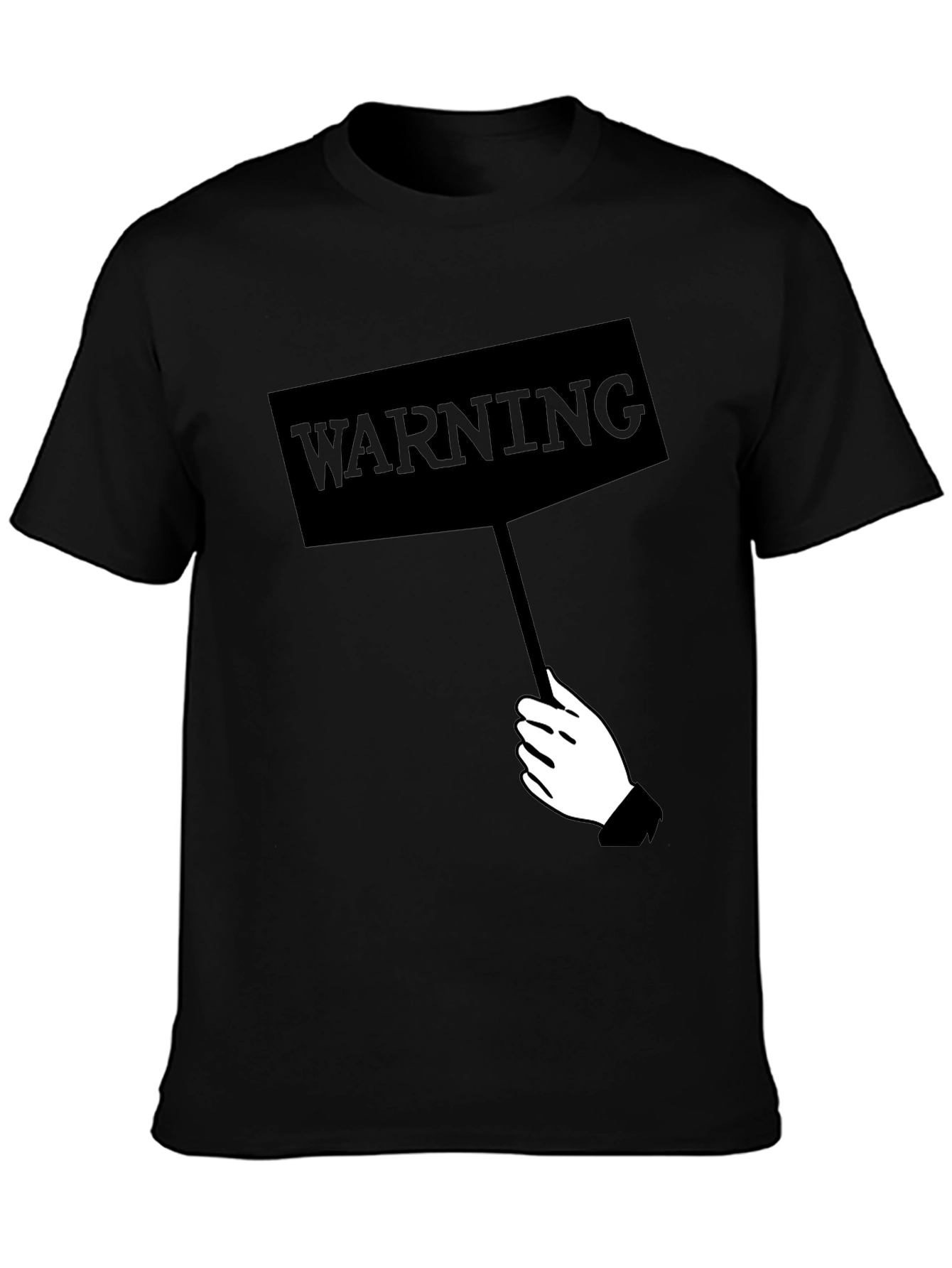 Warning Sign Graphic Tee - Black Crew Neck Shirt