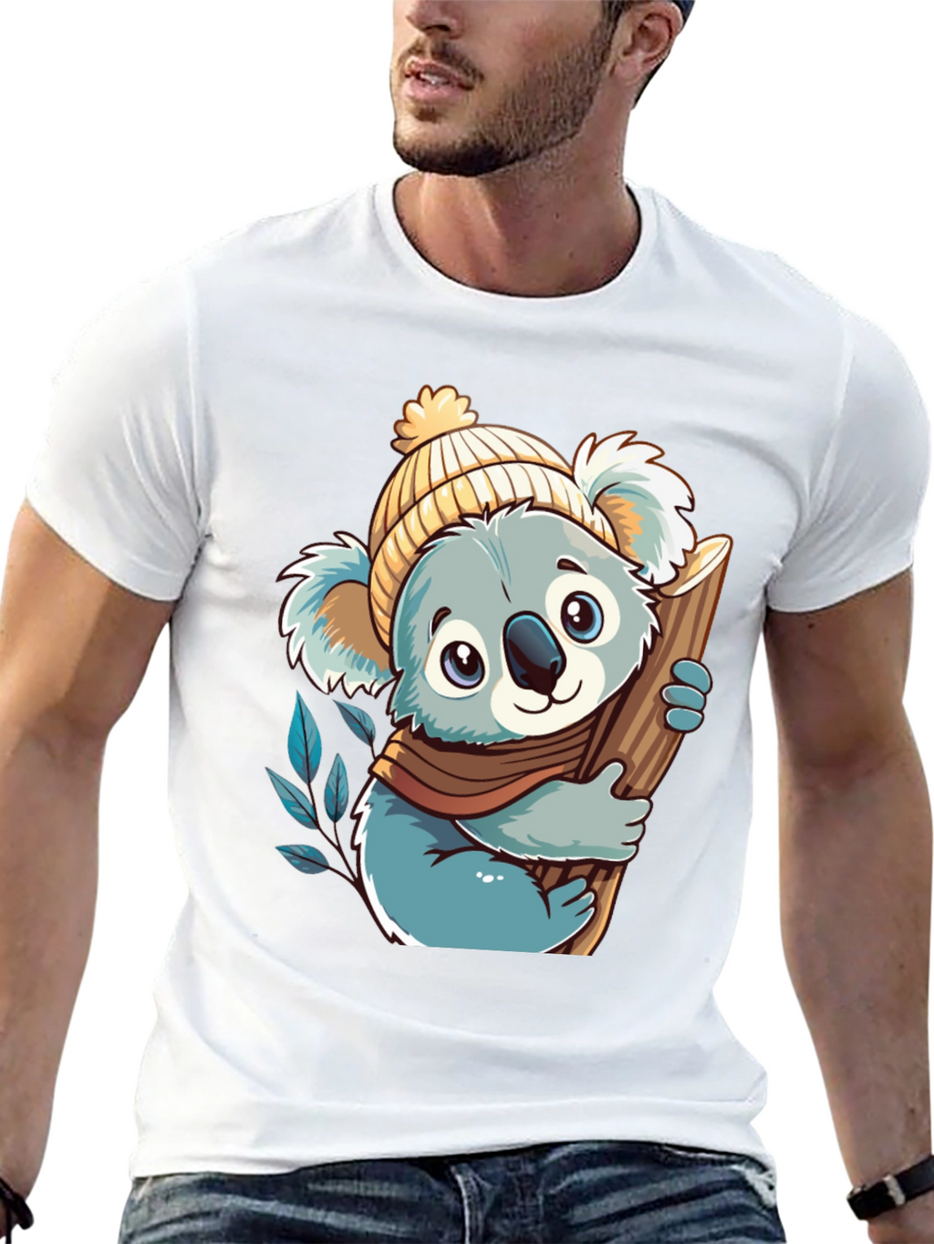 Koala Bear Graphic Tee - Black Cotton Shirt