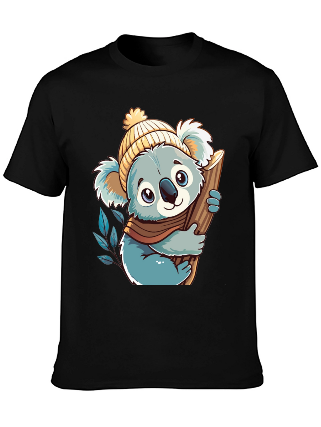 Koala Bear Graphic Tee - Black Cotton Shirt