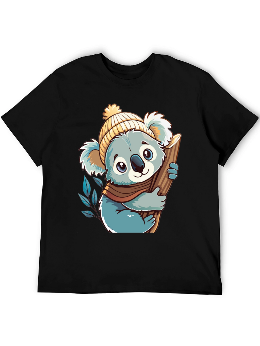 Koala Bear Graphic Tee - Black Cotton Shirt