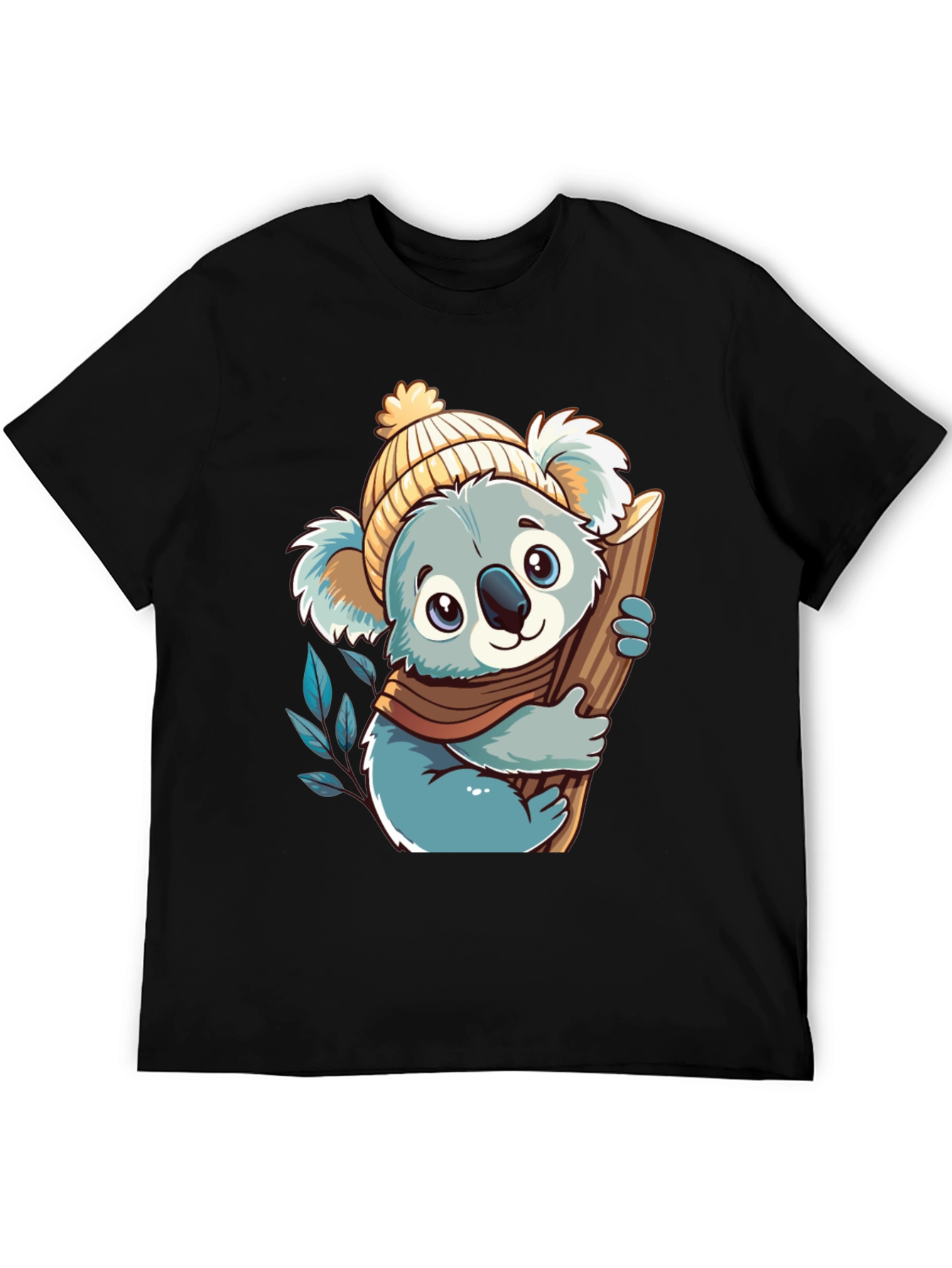 Koala Bear Graphic Tee - Black Cotton Shirt