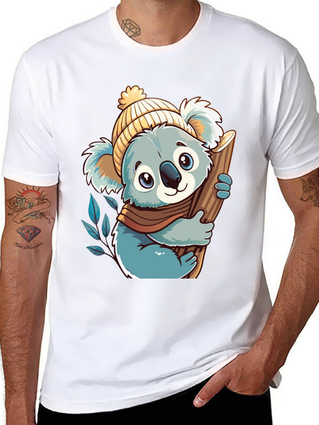 Koala Bear Graphic Tee - Black Cotton Shirt