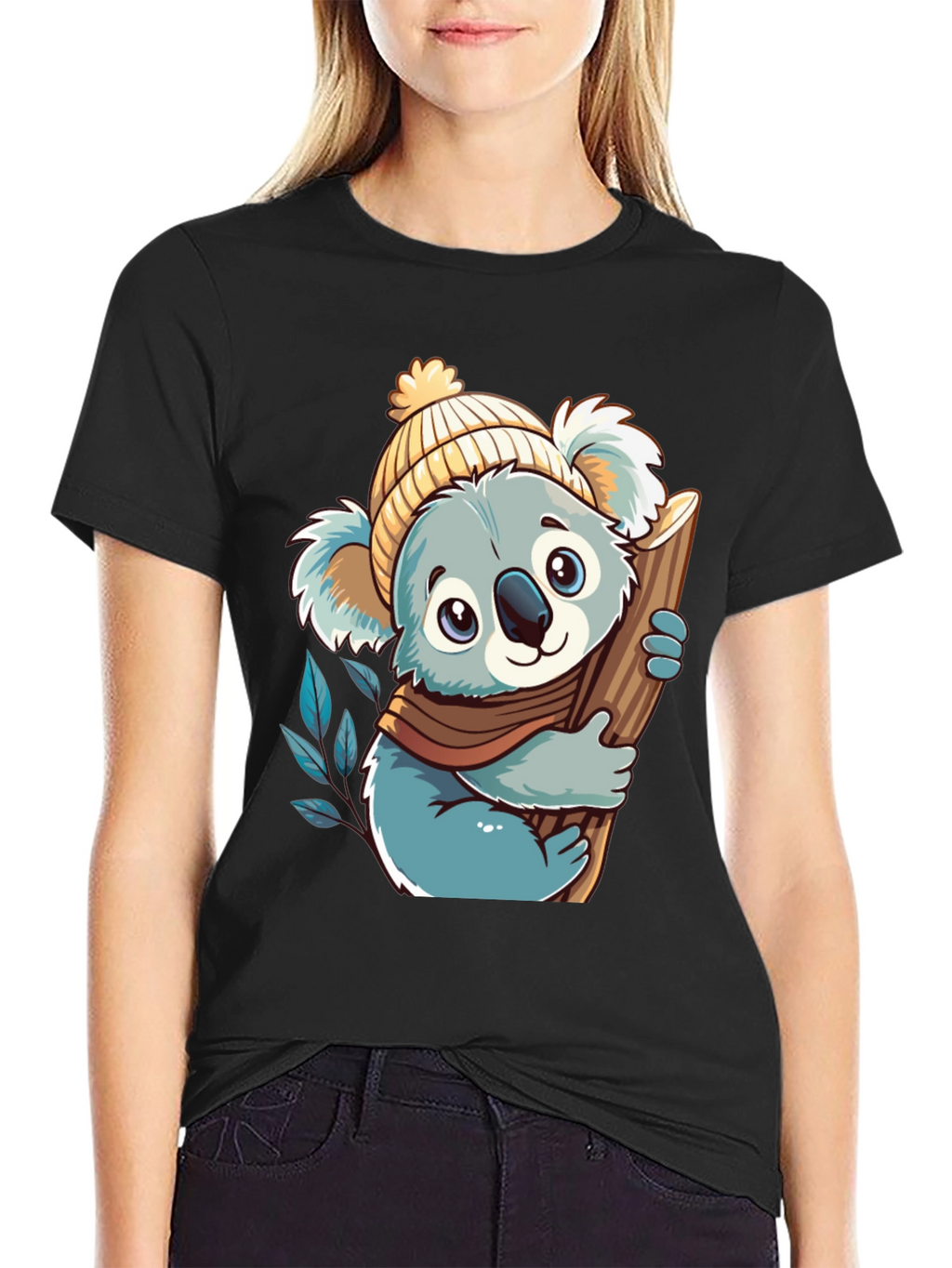 Koala Bear Graphic Tee - Black Cotton Shirt