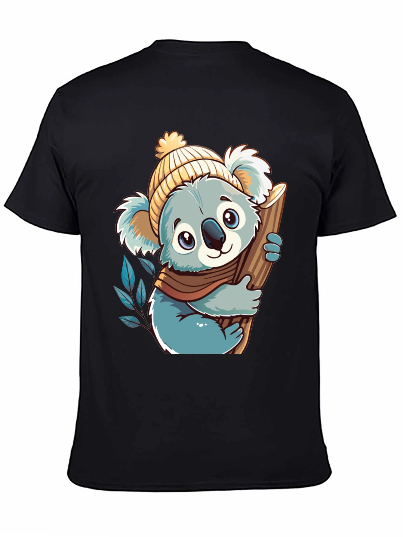 Koala Bear Graphic Tee - Black Cotton Shirt