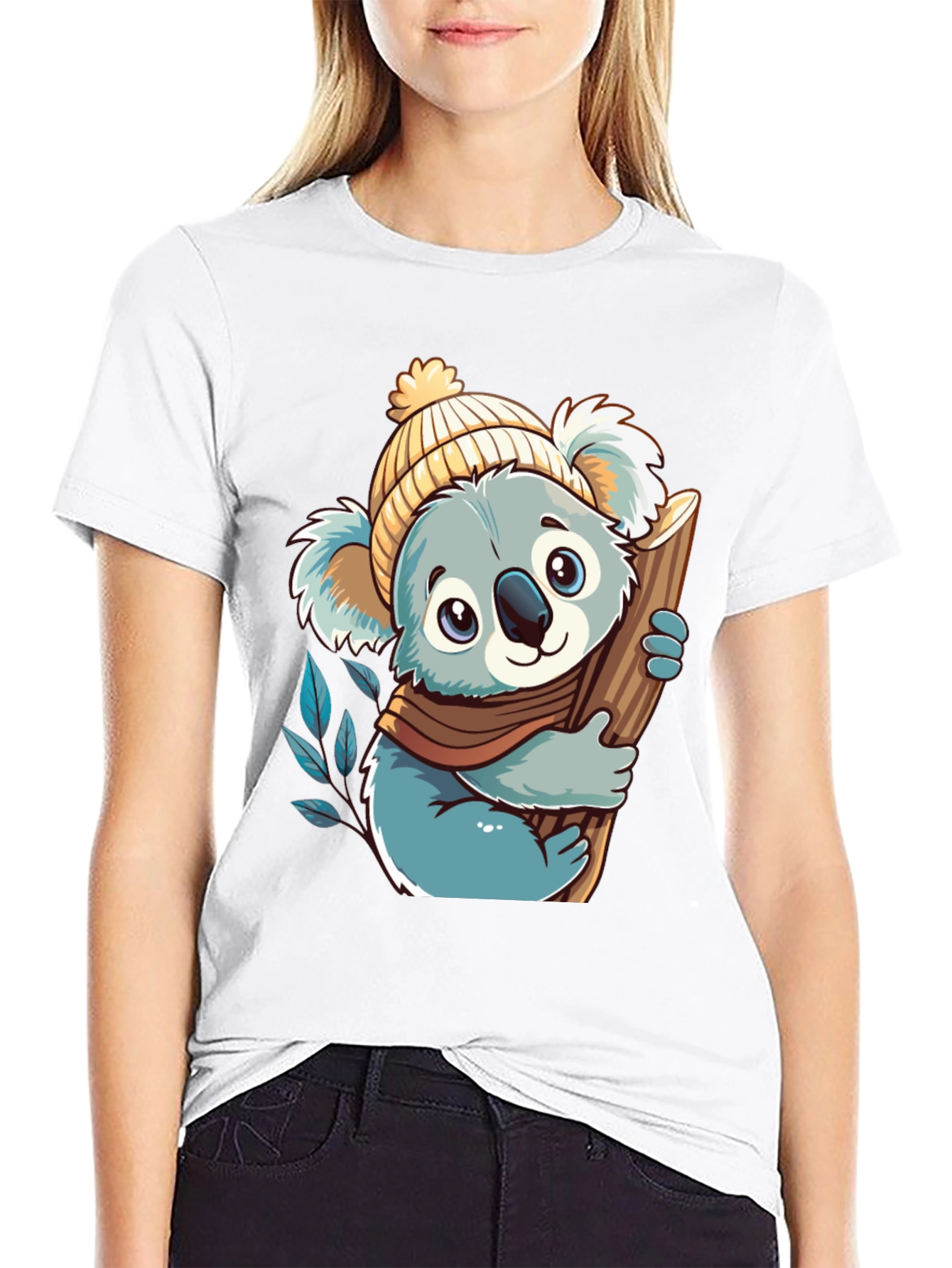 Koala Bear Graphic Tee - Black Cotton Shirt