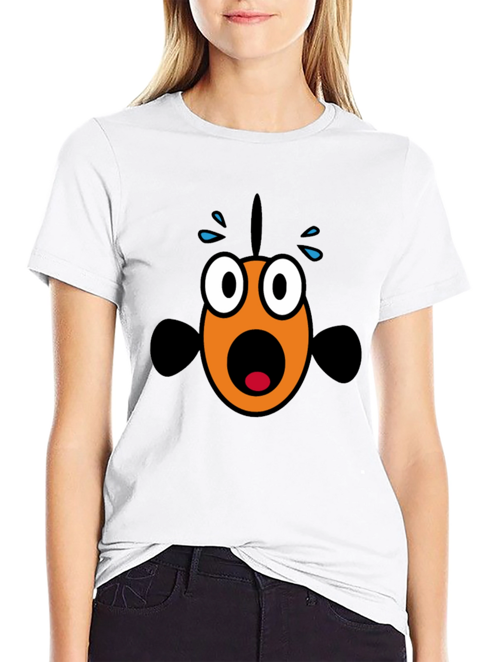 Scared Fish Graphic Tee - Black Cotton Blend