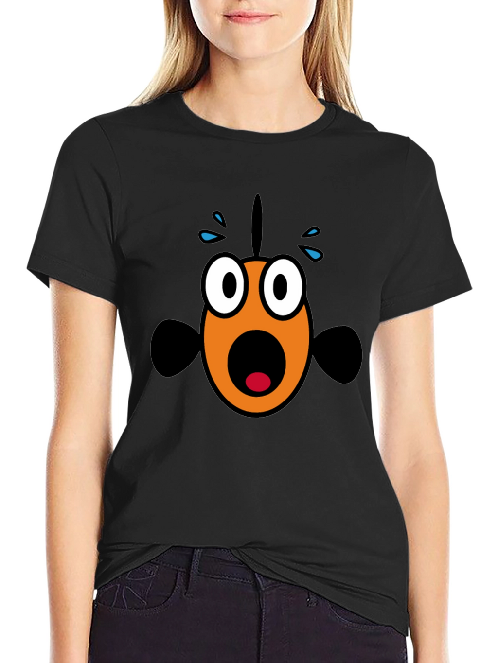 Scared Fish Graphic Tee - Black Cotton Blend