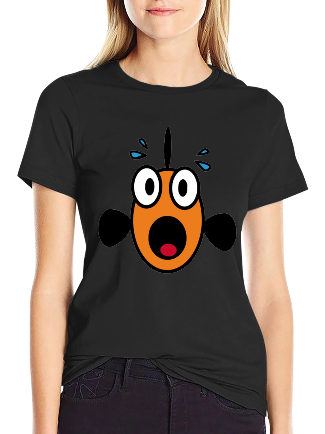 Scared Fish Graphic Tee - Black Cotton Blend