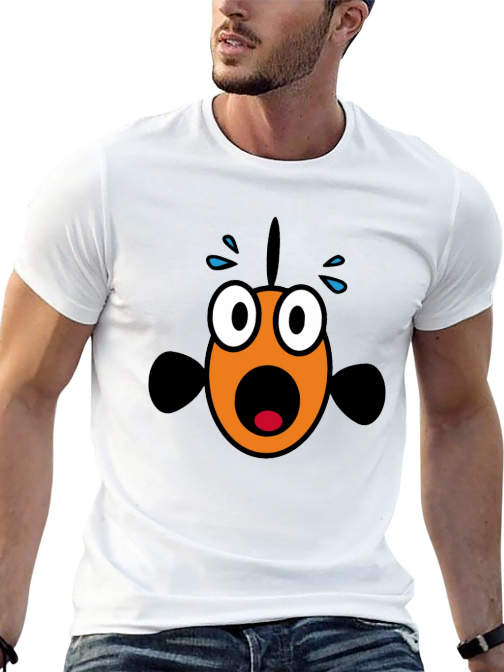 Scared Fish Graphic Tee - Black Cotton Blend