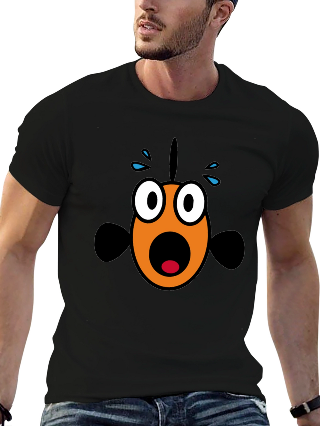 Scared Fish Graphic Tee - Black Cotton Blend