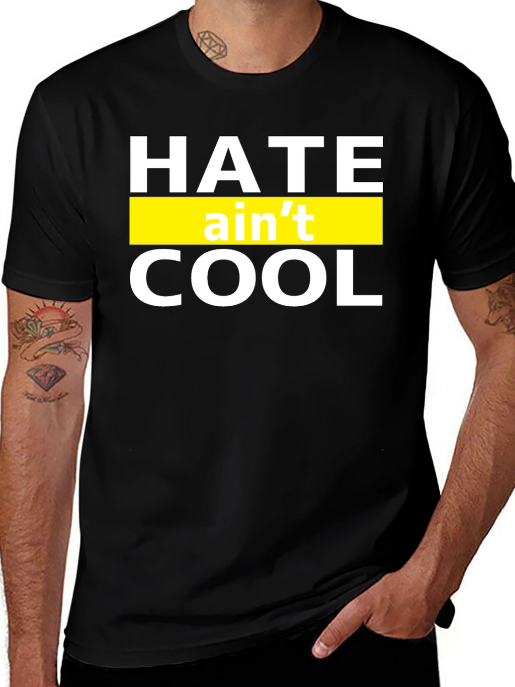Hate Aint Cool Graphic T-Shirt - Black Crew Neck