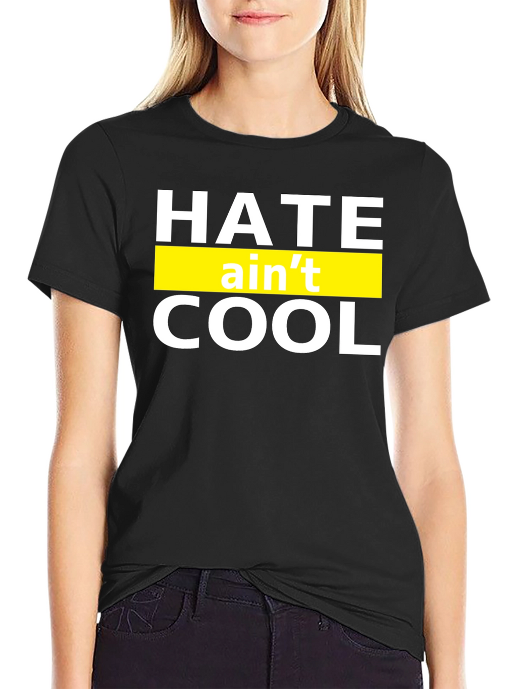 Hate Aint Cool Graphic T-Shirt - Black Crew Neck