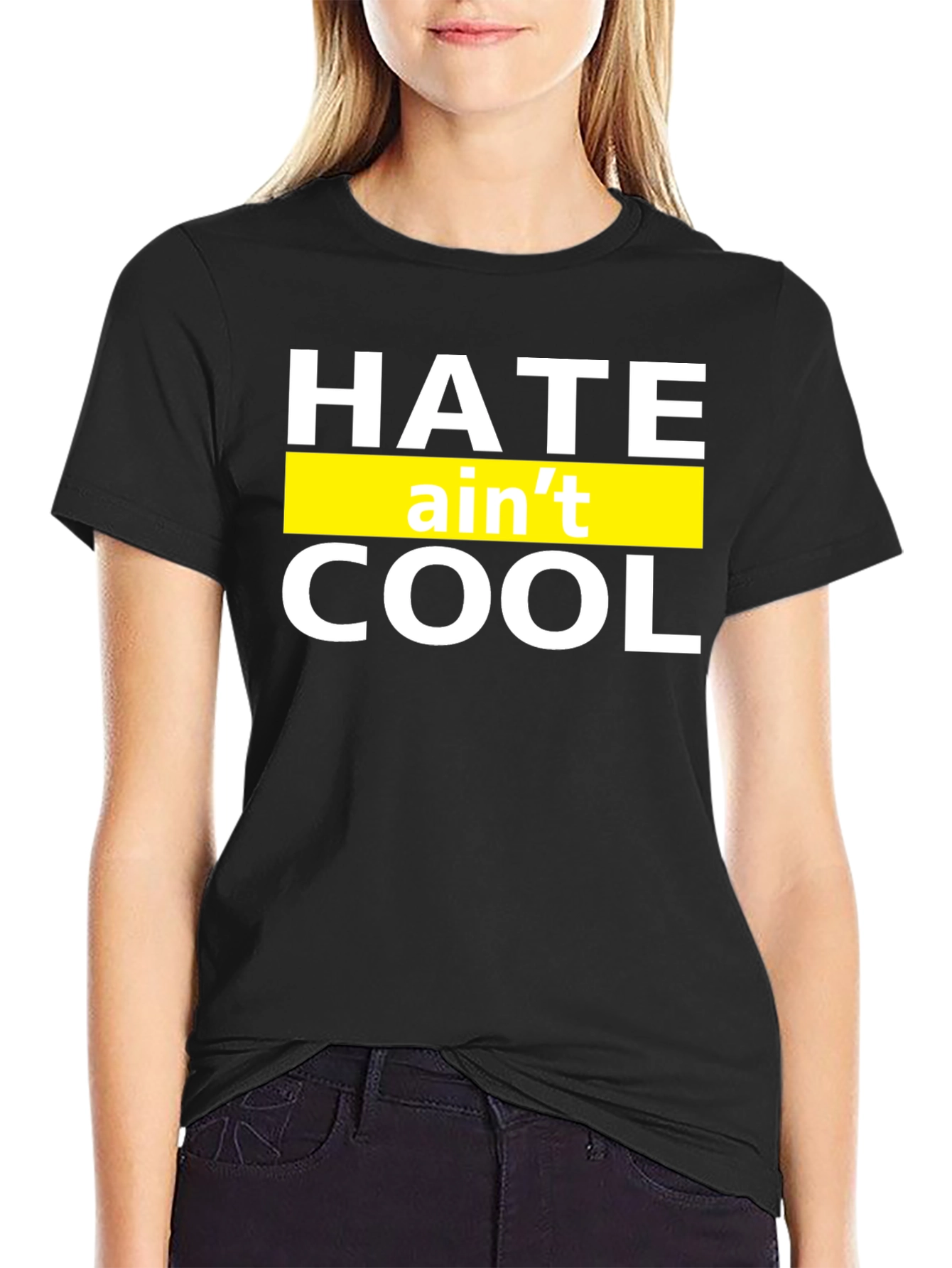Hate Aint Cool Graphic T-Shirt - Black Crew Neck