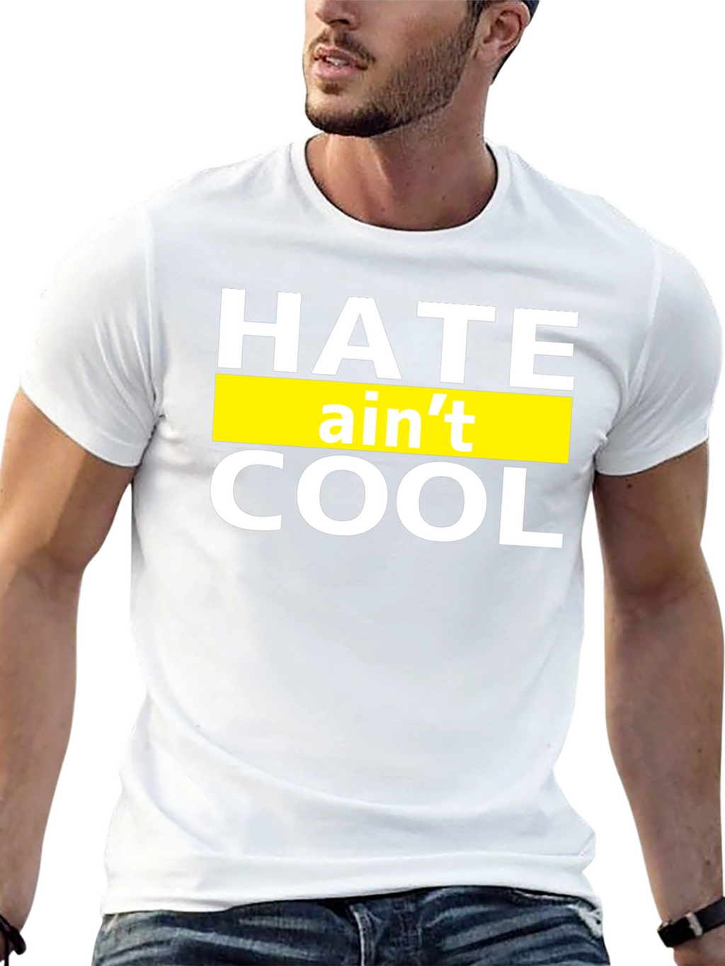 Hate Aint Cool Graphic T-Shirt - Black Crew Neck