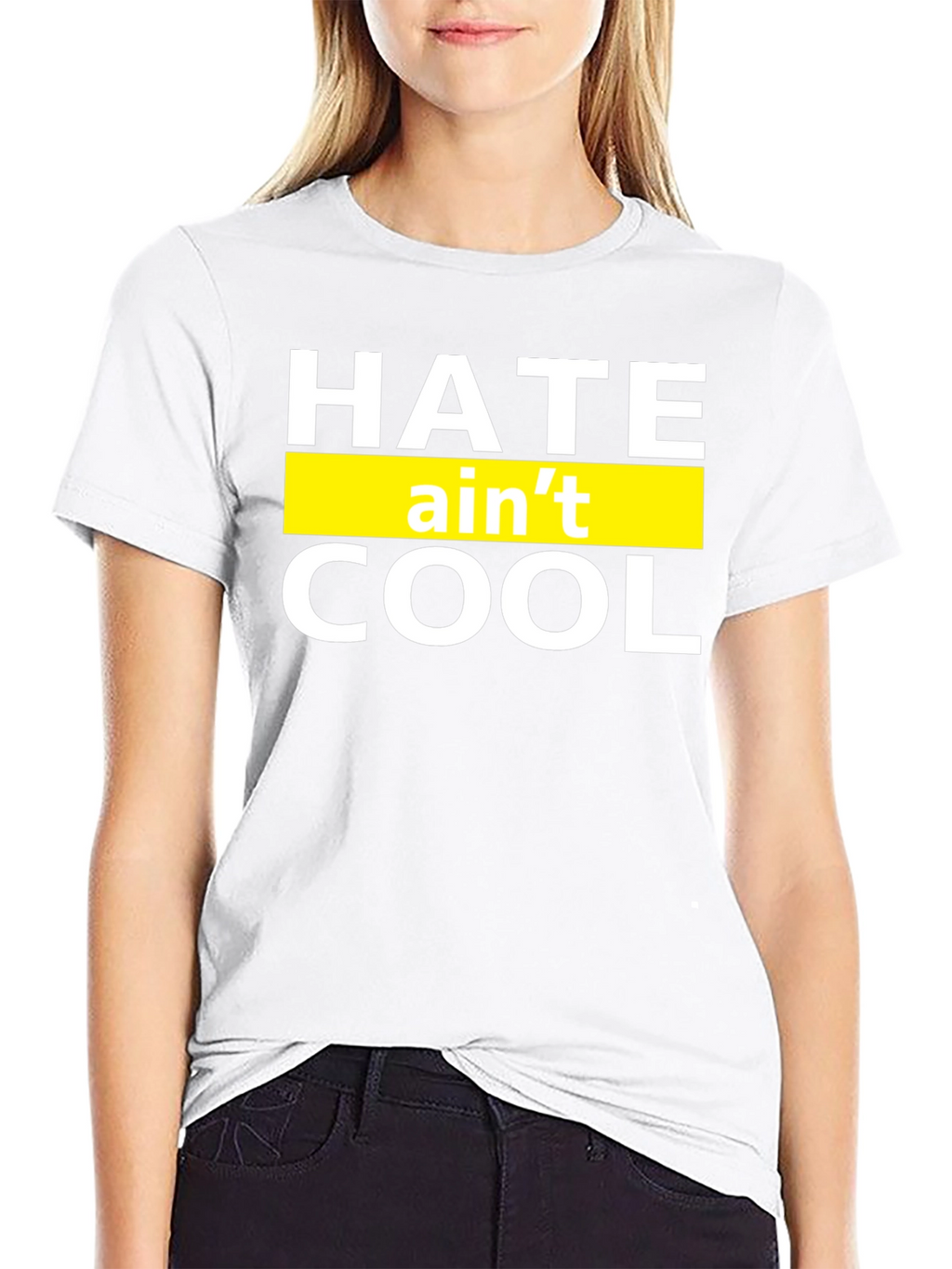 Hate Aint Cool Graphic T-Shirt - Black Crew Neck