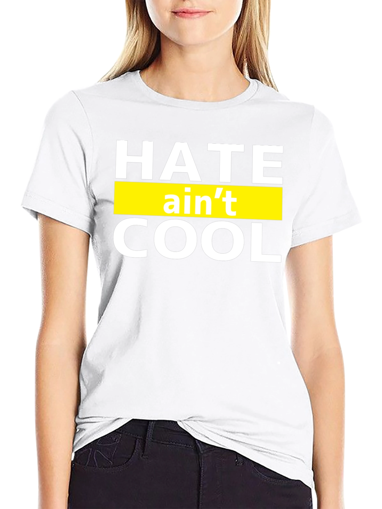 Hate Aint Cool Graphic T-Shirt - Black Crew Neck