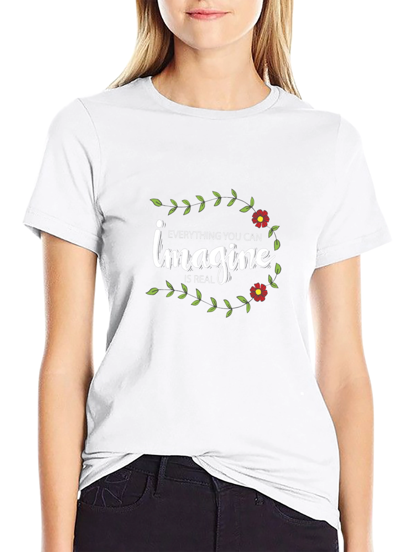 Imagine Floral Graphic Tee - Black Cotton T-Shirt