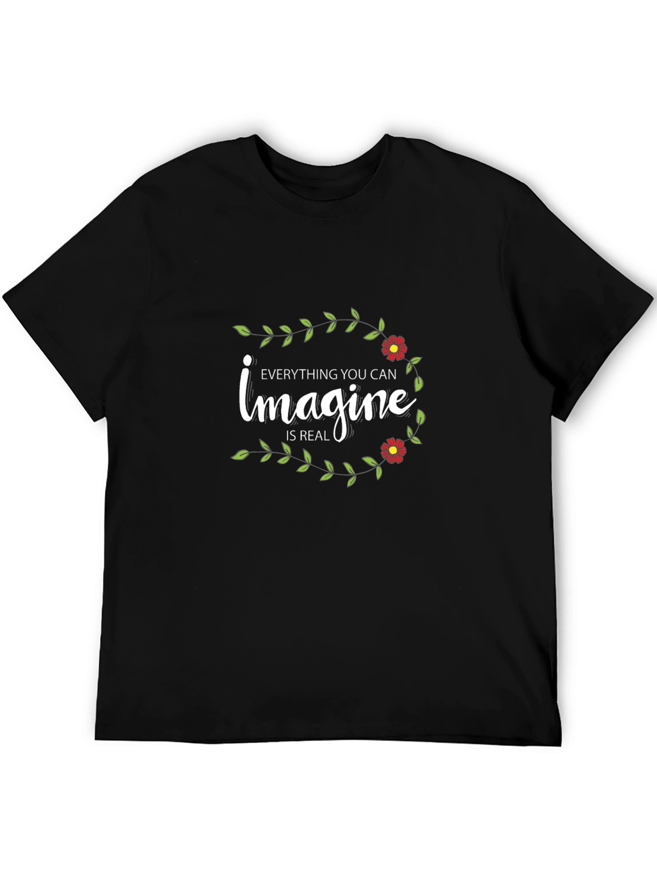 Imagine Floral Graphic Tee - Black Cotton T-Shirt