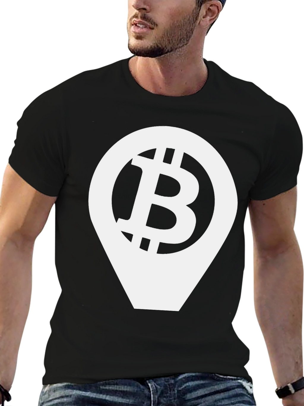 Bitcoin Location Pin Black T-Shirt