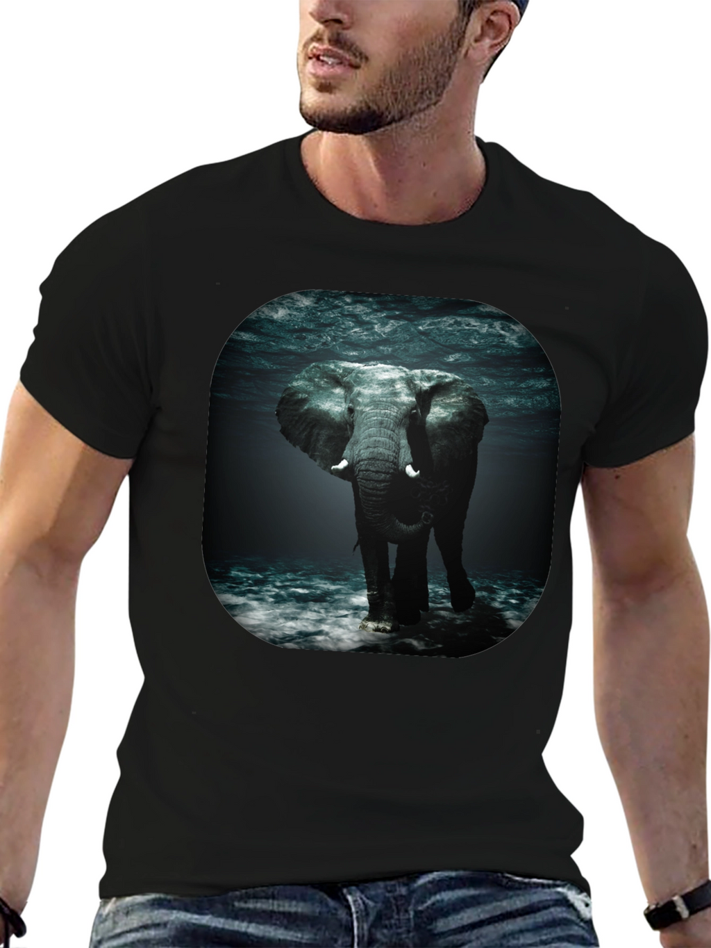 Elephant Underwater Black T-Shirt