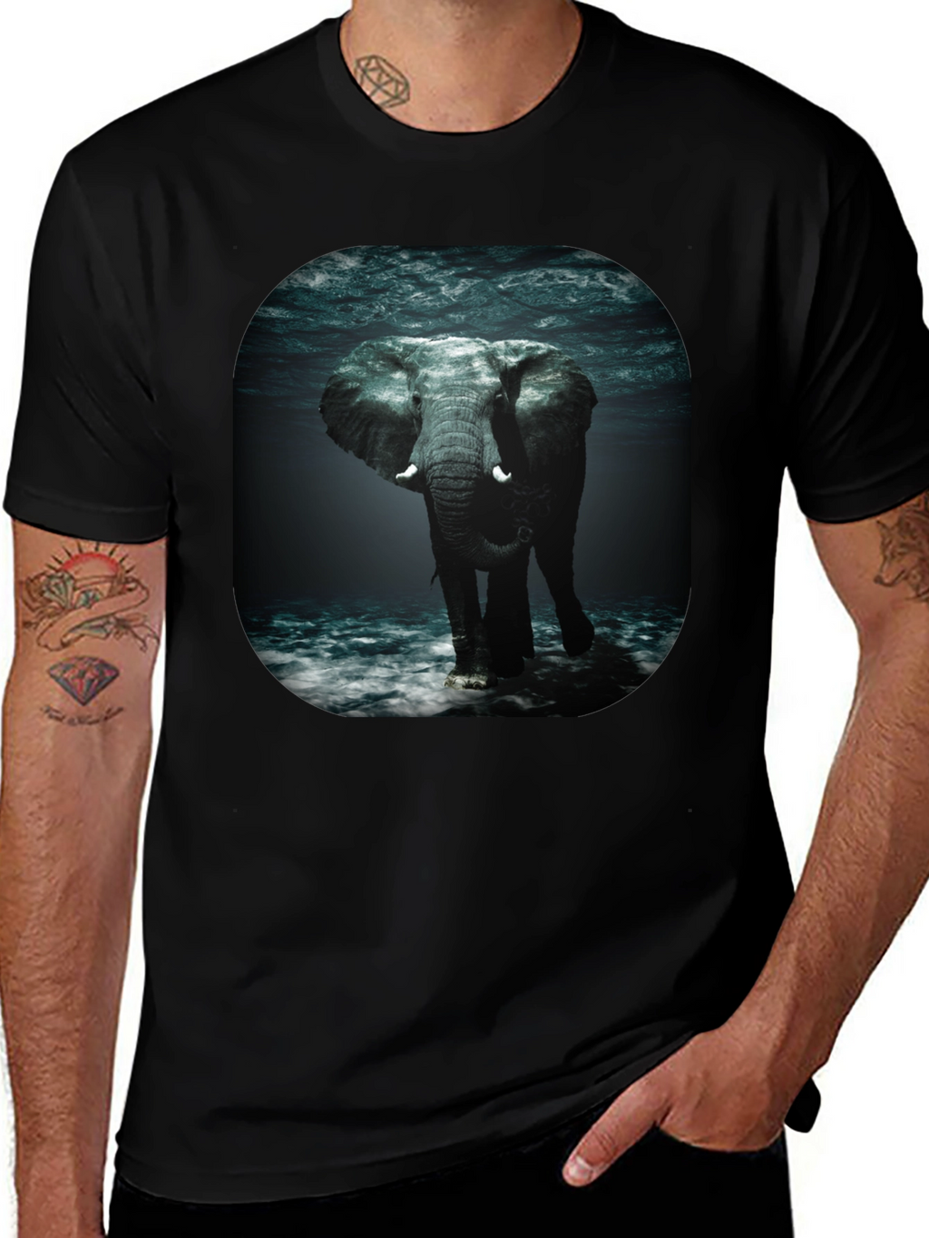 Elephant Underwater Black T-Shirt