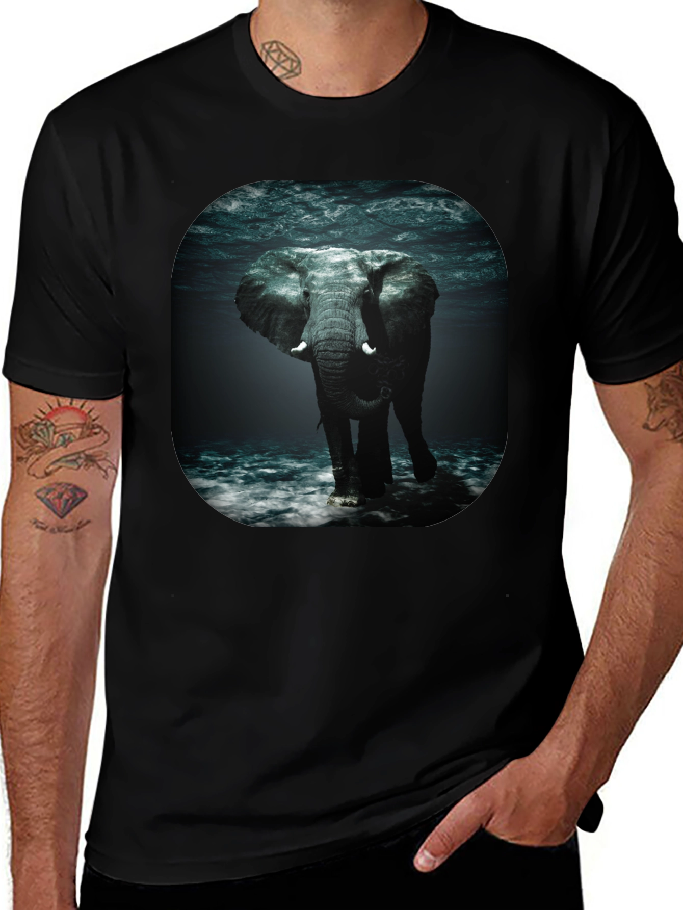 Elephant Underwater Black T-Shirt