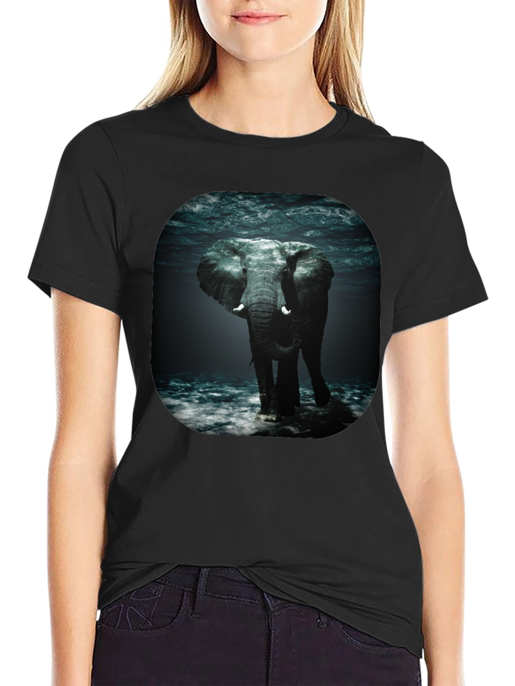 Elephant Underwater Black T-Shirt