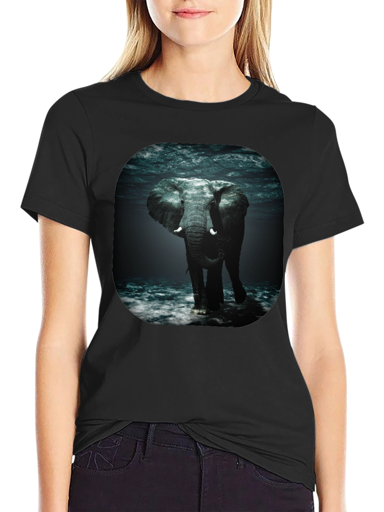 Elephant Underwater Black T-Shirt