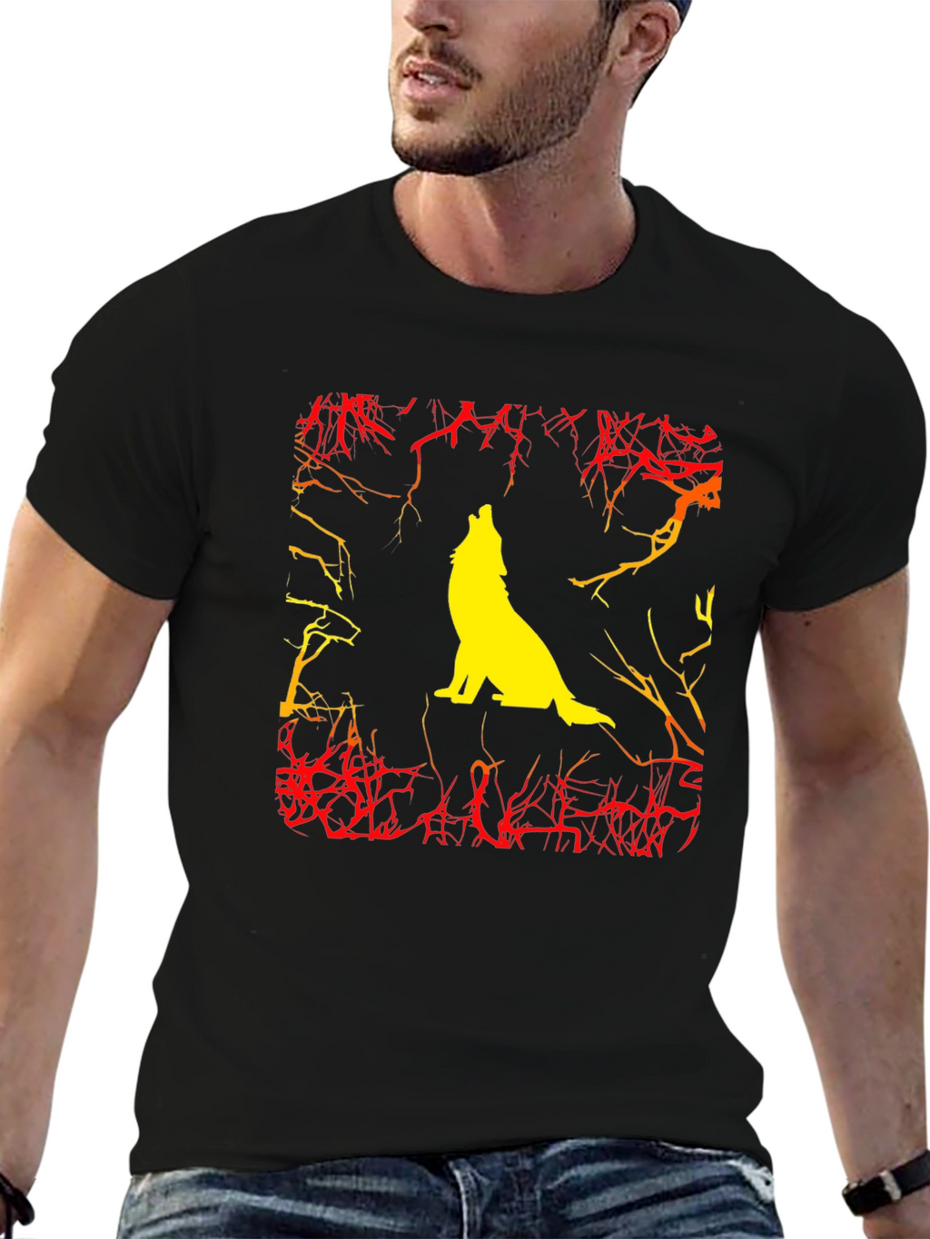 Wolf Howling Graphic Black T-Shirt