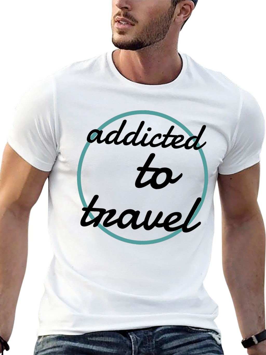 Addicted To Travel T-Shirt - Black Crew Neck