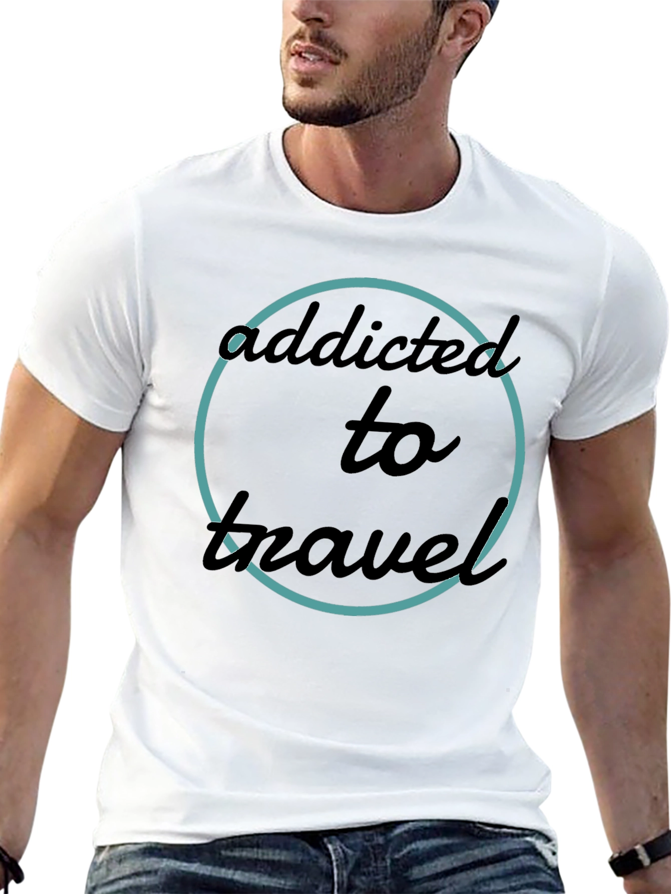 Addicted To Travel T-Shirt - Black Crew Neck