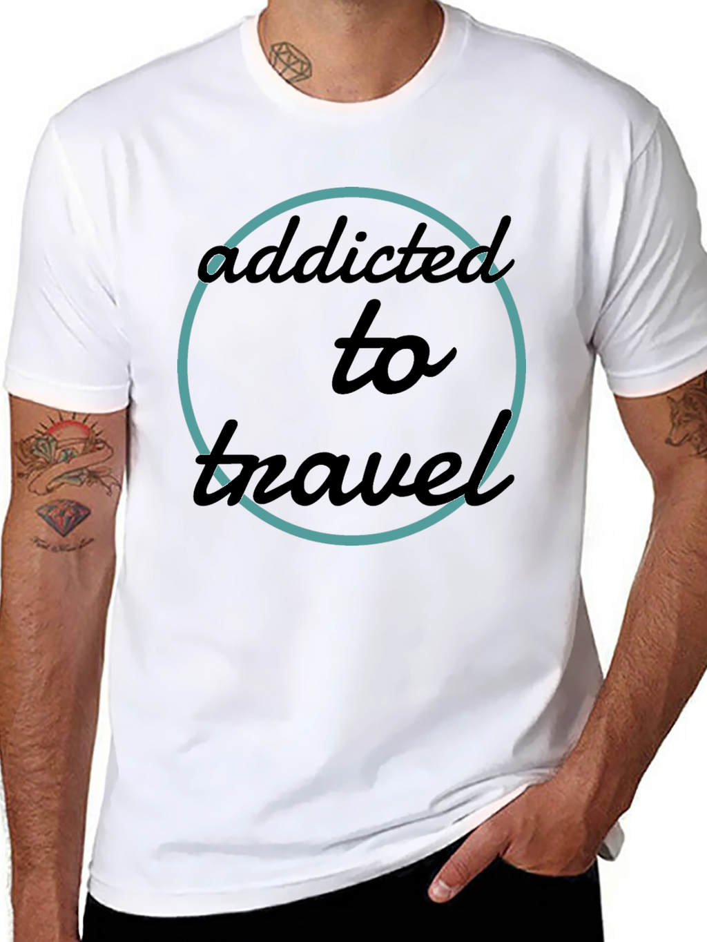 Addicted To Travel T-Shirt - Black Crew Neck