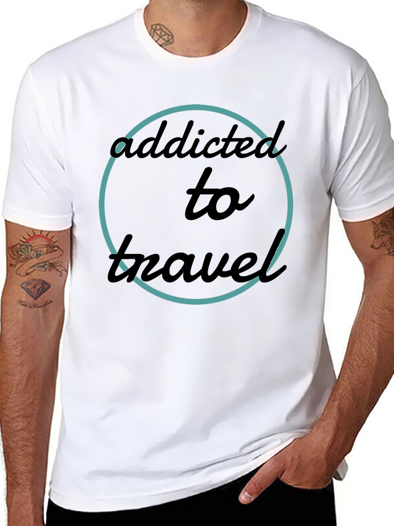 Addicted To Travel T-Shirt - Black Crew Neck