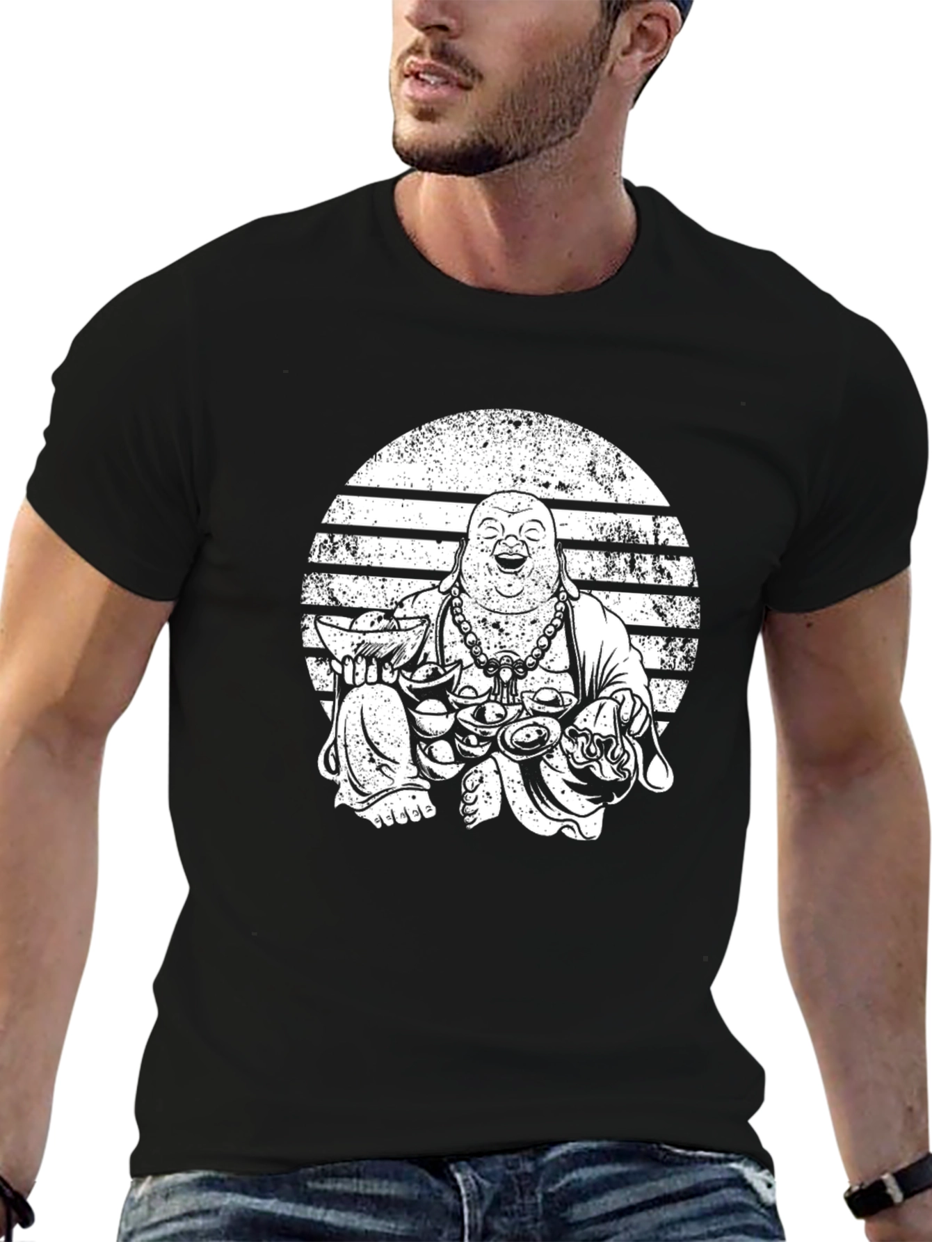 Laughing Buddha Graphic Black T-Shirt