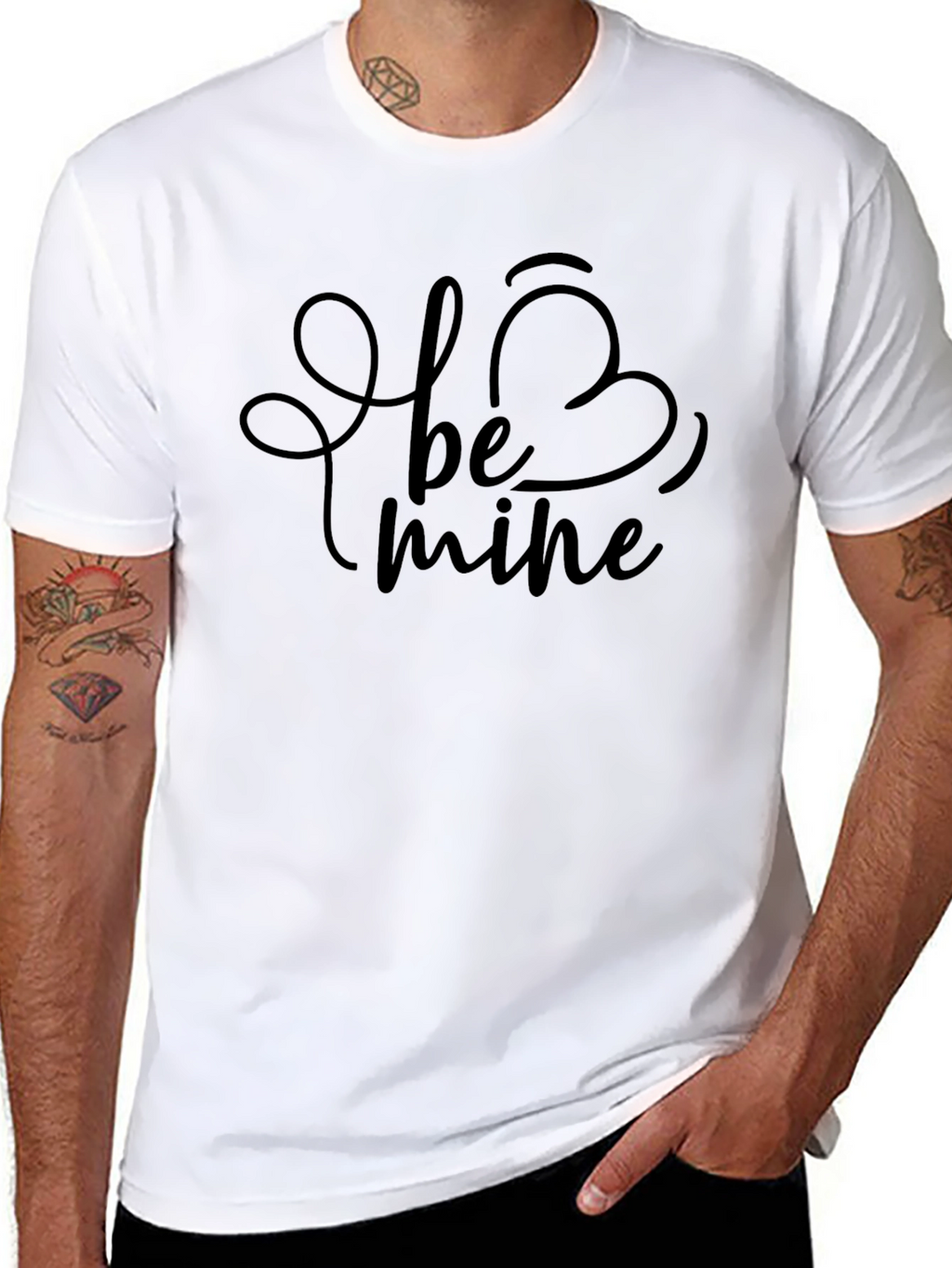 Be Mine Valentines Day T-Shirt - Black Crew Neck