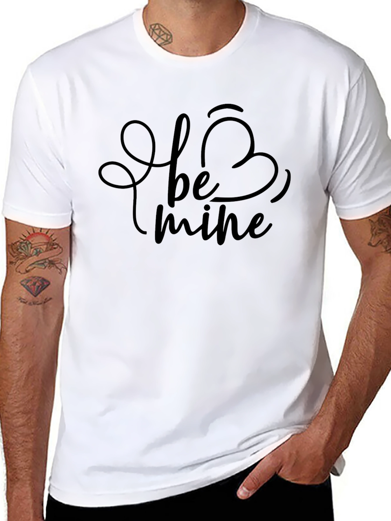 Be Mine Valentines Day T-Shirt - Black Crew Neck