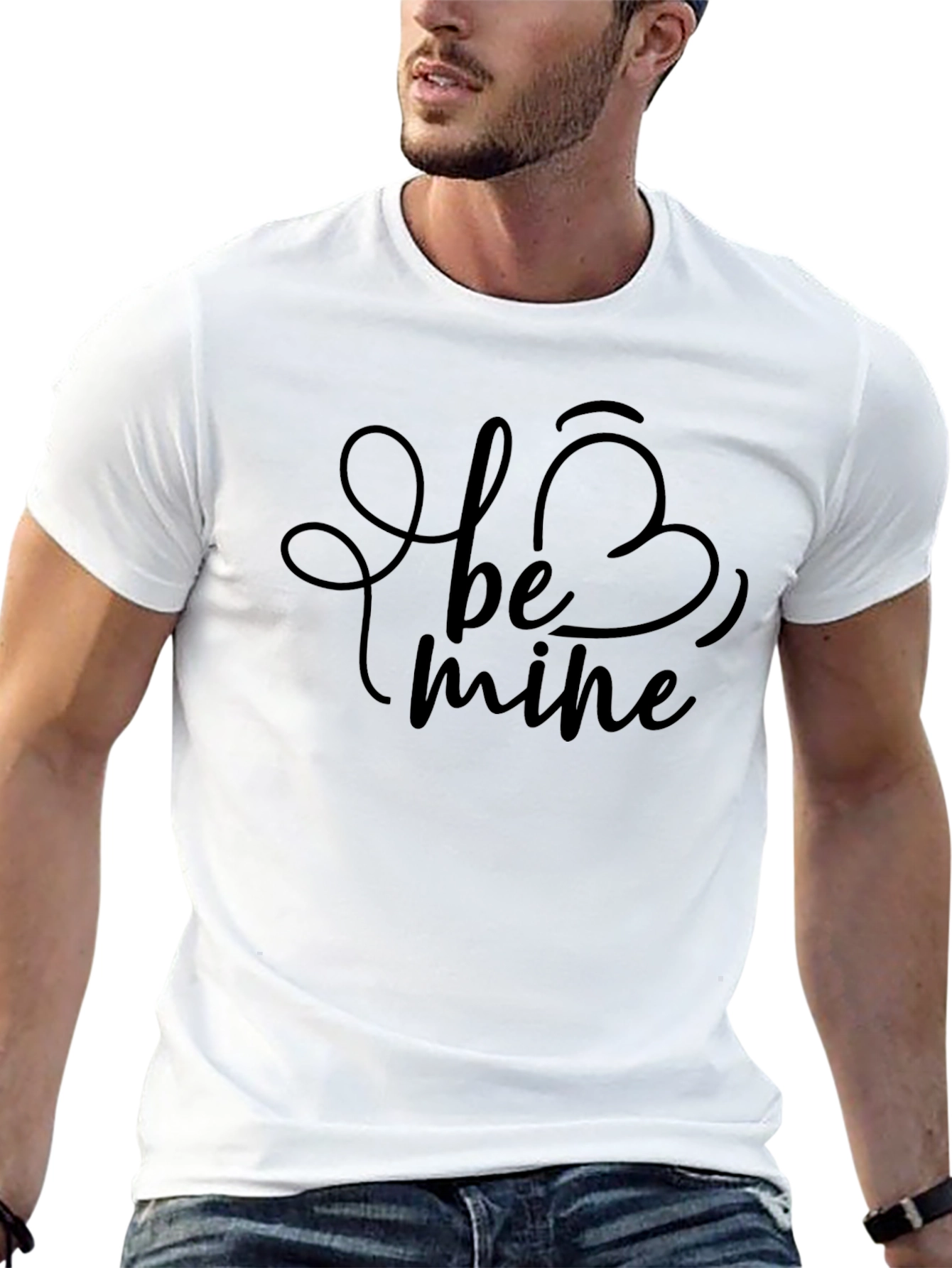 Be Mine Valentines Day T-Shirt - Black Crew Neck