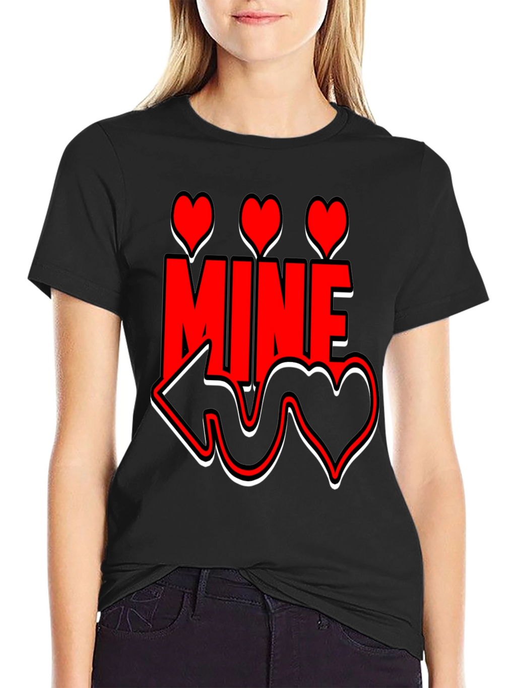 Valentines Day Mine Heart Graphic Black T-Shirt