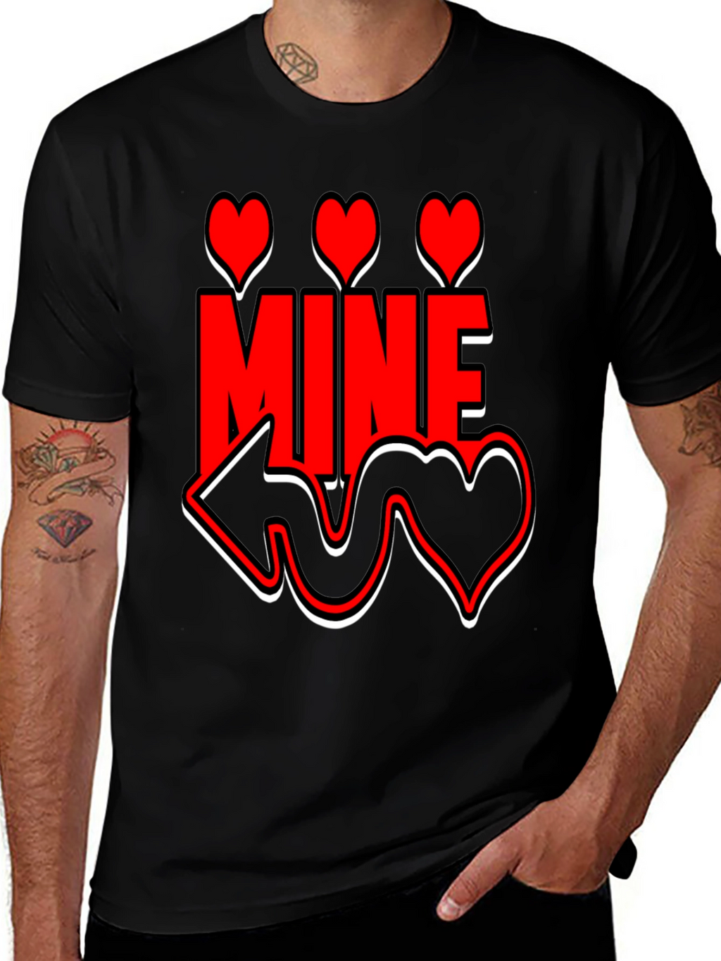 Valentines Day Mine Heart Graphic Black T-Shirt